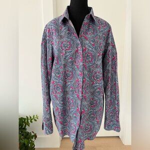 HAWES & CURTIS Semi-Fitted Button Front Long Sleeve Paisley Blouse 100% Cotton